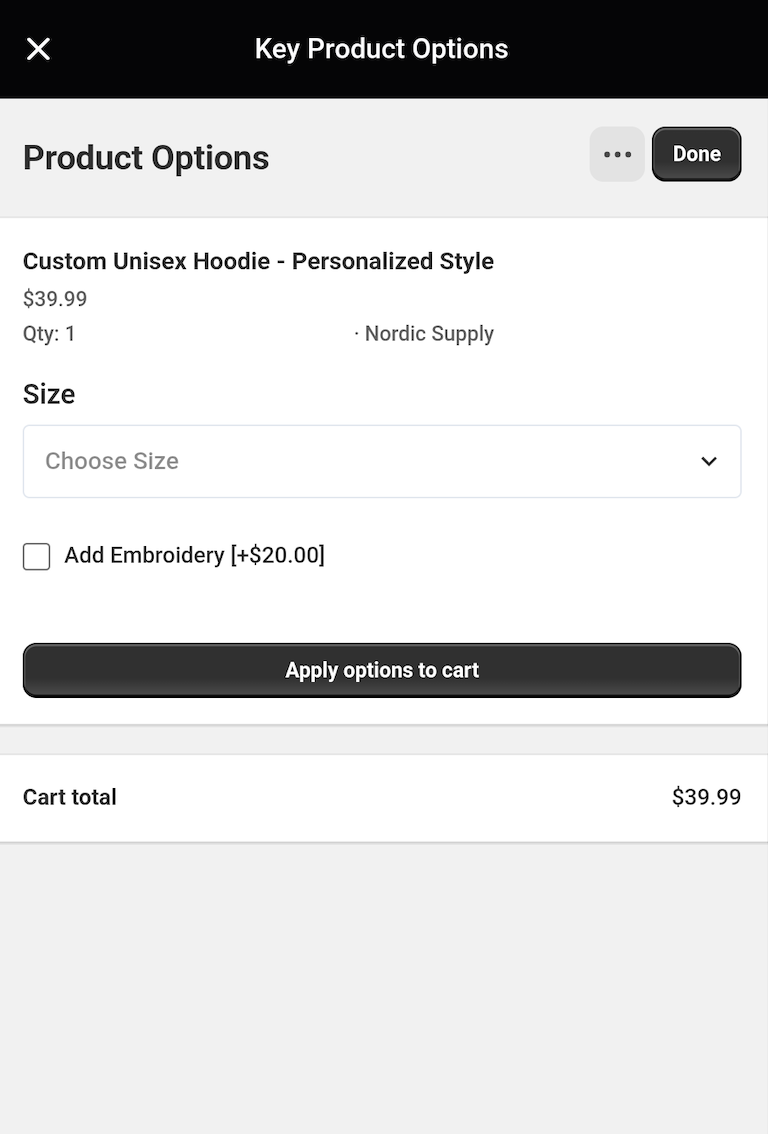 Product Options Modal