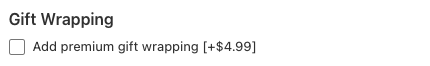 Gift Wrapping option with no help text visible below the label